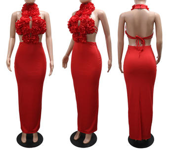 Elegant Plus Size Floral Backless Slit Maxi Dress - Slight Stretch Comfort