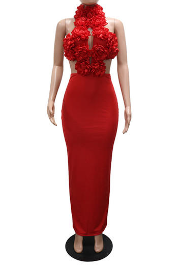 Elegant Plus Size Floral Backless Slit Maxi Dress - Slight Stretch Comfort