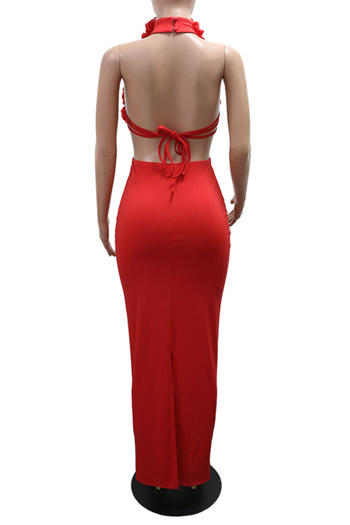 Elegant Plus Size Floral Backless Slit Maxi Dress - Slight Stretch Comfort