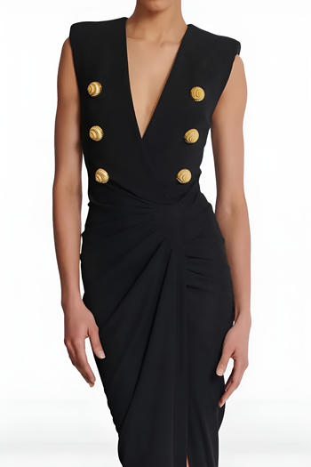Elegant Women's V-Neck Mesh Stitching Black Maxi Dress for Office