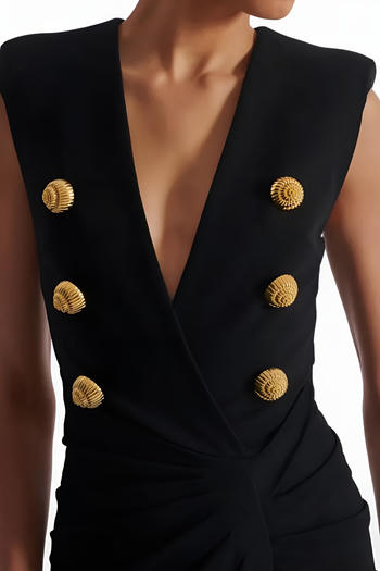 Elegant Women's V-Neck Mesh Stitching Black Maxi Dress for Office