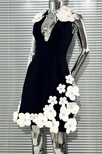 Elegant Floral V-Neck Mini Dress - High-Quality Slight Stretch Fabric