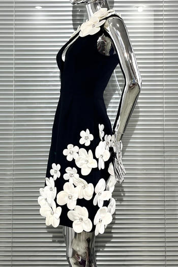 Elegant Floral V-Neck Mini Dress - High-Quality Slight Stretch Fabric