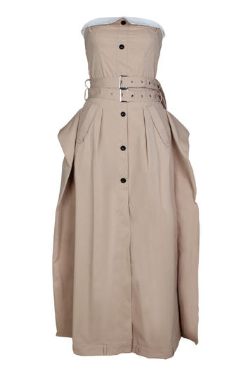 Elegant Plus Size Non-Stretch Contrast Color Maxi Dress with Button Details