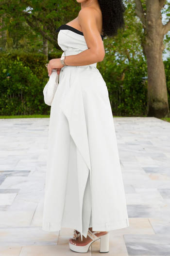 Elegant Plus Size Non-Stretch Contrast Color Maxi Dress with Button Details