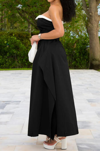 Elegant Plus Size Non-Stretch Contrast Color Maxi Dress with Button Details