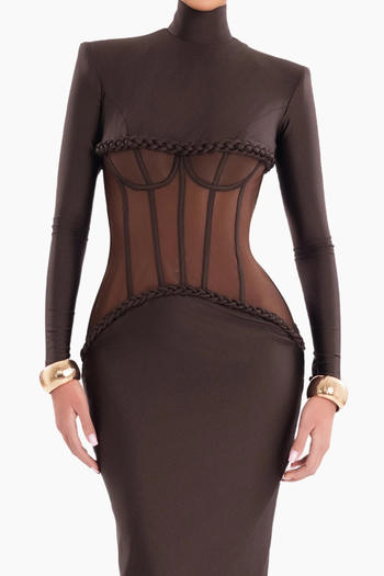Sexy High-Quality See-Through Mesh Splicing Slim Slit Stretch Maxi Dress