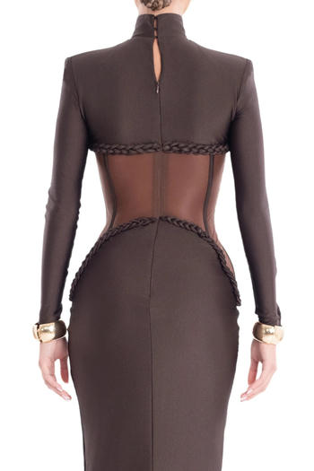 Sexy High-Quality See-Through Mesh Splicing Slim Slit Stretch Maxi Dress