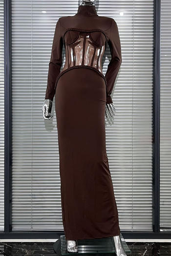 Sexy High-Quality See-Through Mesh Splicing Slim Slit Stretch Maxi Dress