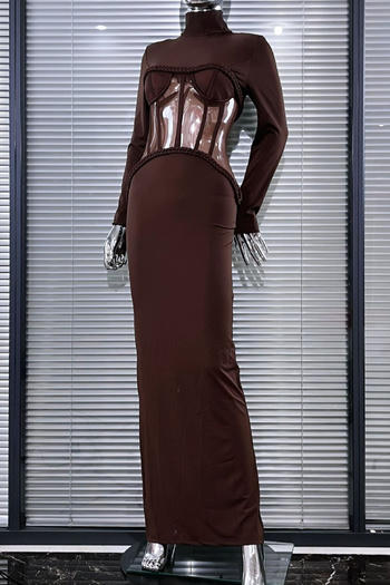 Sexy High-Quality See-Through Mesh Splicing Slim Slit Stretch Maxi Dress