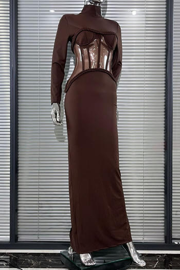 Sexy High-Quality See-Through Mesh Splicing Slim Slit Stretch Maxi Dress
