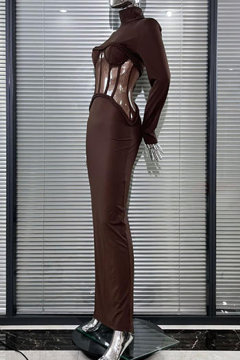 Sexy High-Quality See-Through Mesh Splicing Slim Slit Stretch Maxi Dress