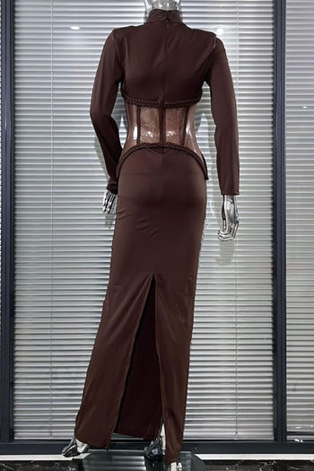 Sexy High-Quality See-Through Mesh Splicing Slim Slit Stretch Maxi Dress
