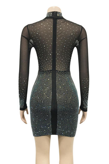 Sparkling Plus Size Sheer Mesh Rhinestone Bodycon Mini Dress