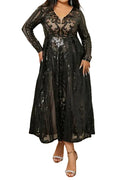 Glamorous Plus Size Stretch Sequin V-Neck Maxi Dress - Padded & Lined