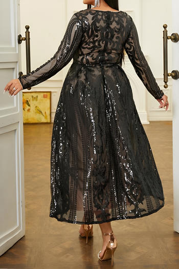 Glamorous Plus Size Stretch Sequin V-Neck Maxi Dress - Padded & Lined