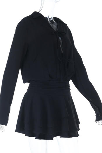 Chic Casual Solid Color Lace-Up Long-Sleeved Mini Dress - Non-Stretch Fabric