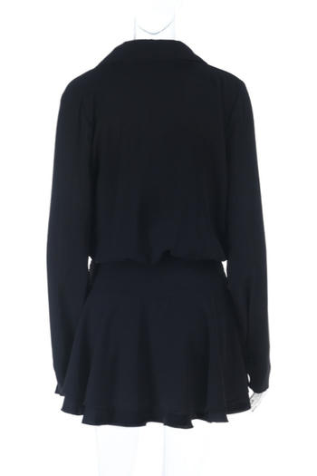 Chic Casual Solid Color Lace-Up Long-Sleeved Mini Dress - Non-Stretch Fabric