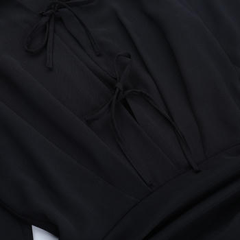 Chic Casual Solid Color Lace-Up Long-Sleeved Mini Dress - Non-Stretch Fabric