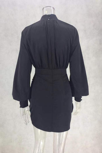 Stylish Non-Stretch Ruched Mini Dress with Elegant Lantern Sleeves