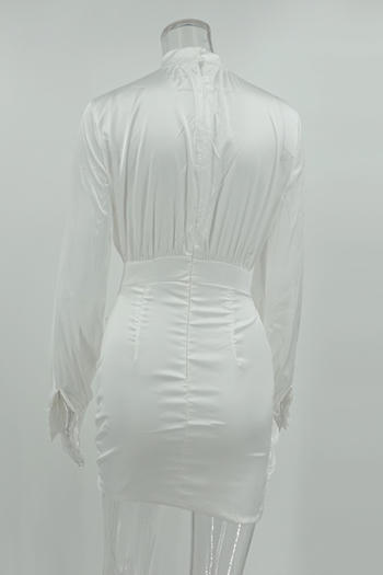 Stylish Non-Stretch Ruched Mini Dress with Elegant Lantern Sleeves