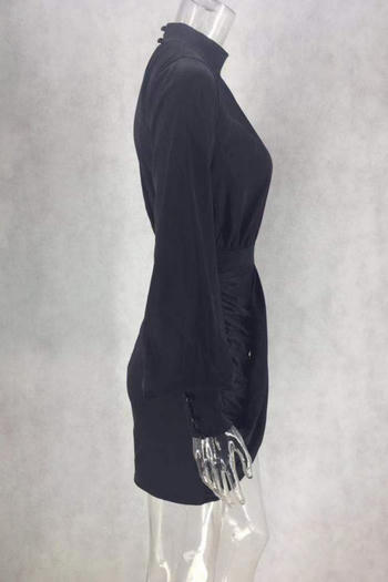 Stylish Non-Stretch Ruched Mini Dress with Elegant Lantern Sleeves