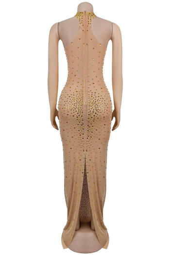 Dazzling Plus-Size Rhinestone Mesh Maxi Dress with Slit - Glamorous Evening Wear