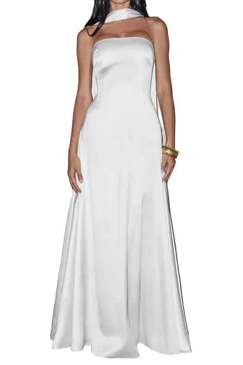 Elegant Non-Stretch Tube Maxi Dress with Scarf - Versatile Solid Colors