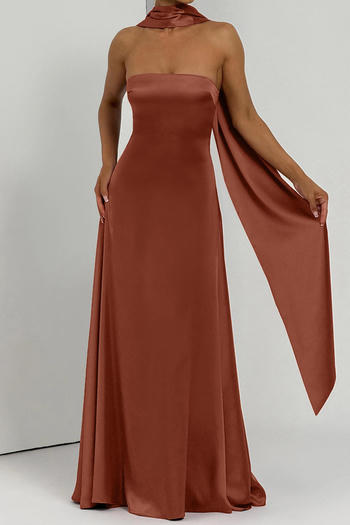 Elegant Non-Stretch Tube Maxi Dress with Scarf - Versatile Solid Colors
