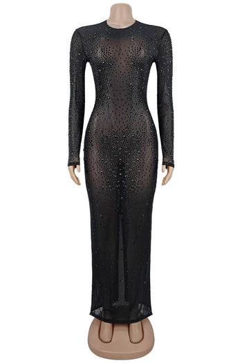 Midnight Rhinestone Sparkle Sheer Maxi Dress image 3