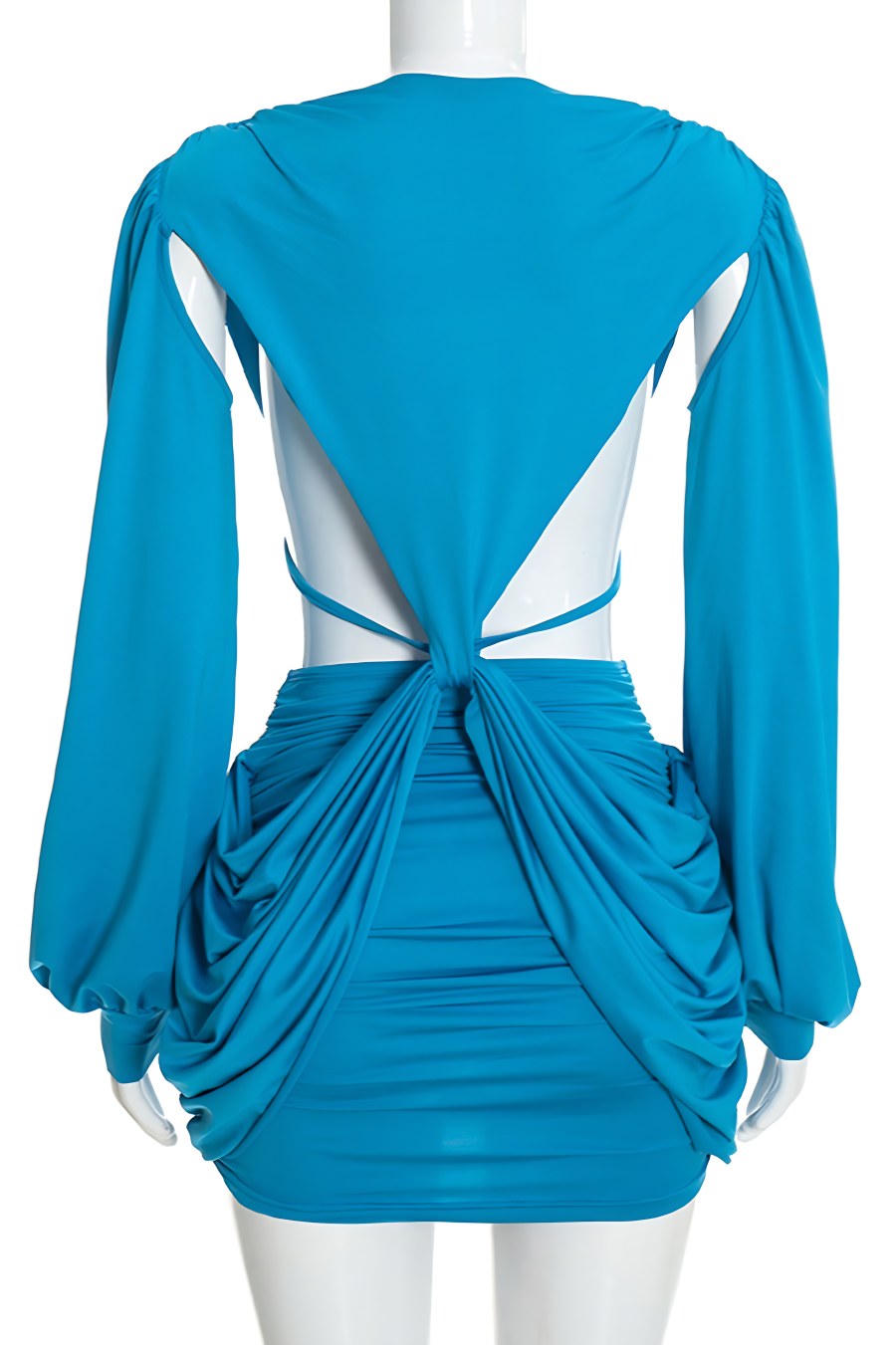 back of Turquoise dress shown on mannequin