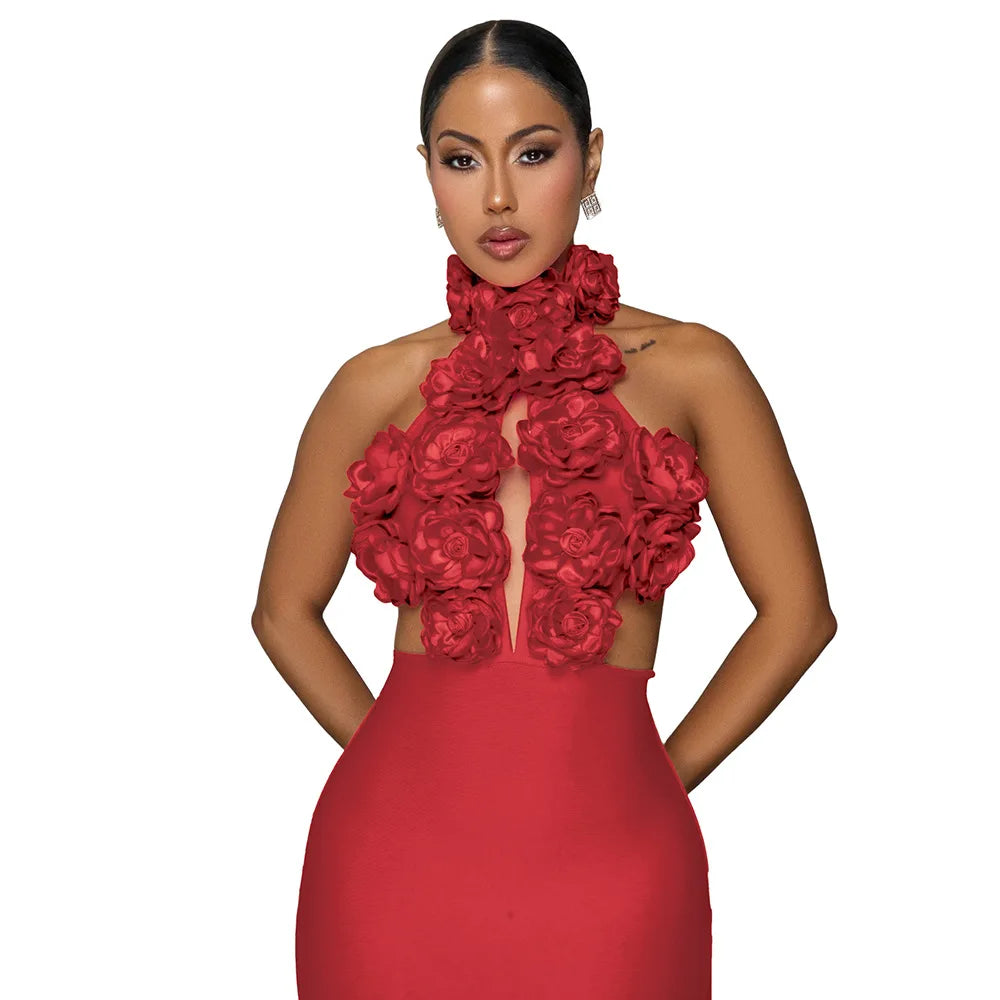 Bed of Roses Halter Maxi Dress