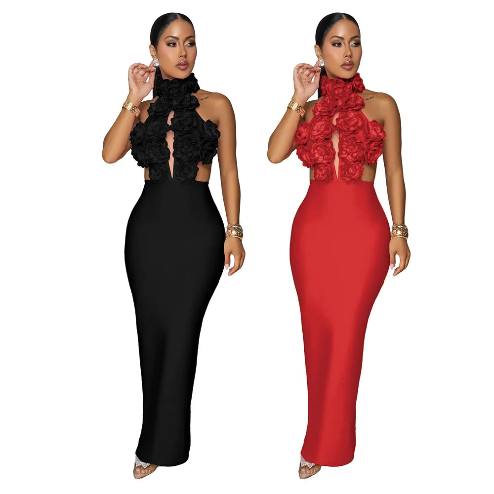 Bed of Roses Halter Maxi Dress