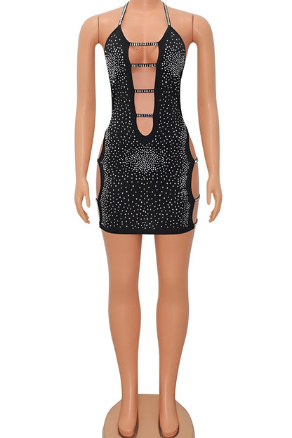 Dare to Dazzle Rhinestone Cut-Out Mini Dress