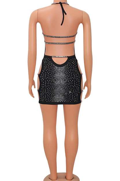 Dare to Dazzle Rhinestone Cut-Out Mini Dress