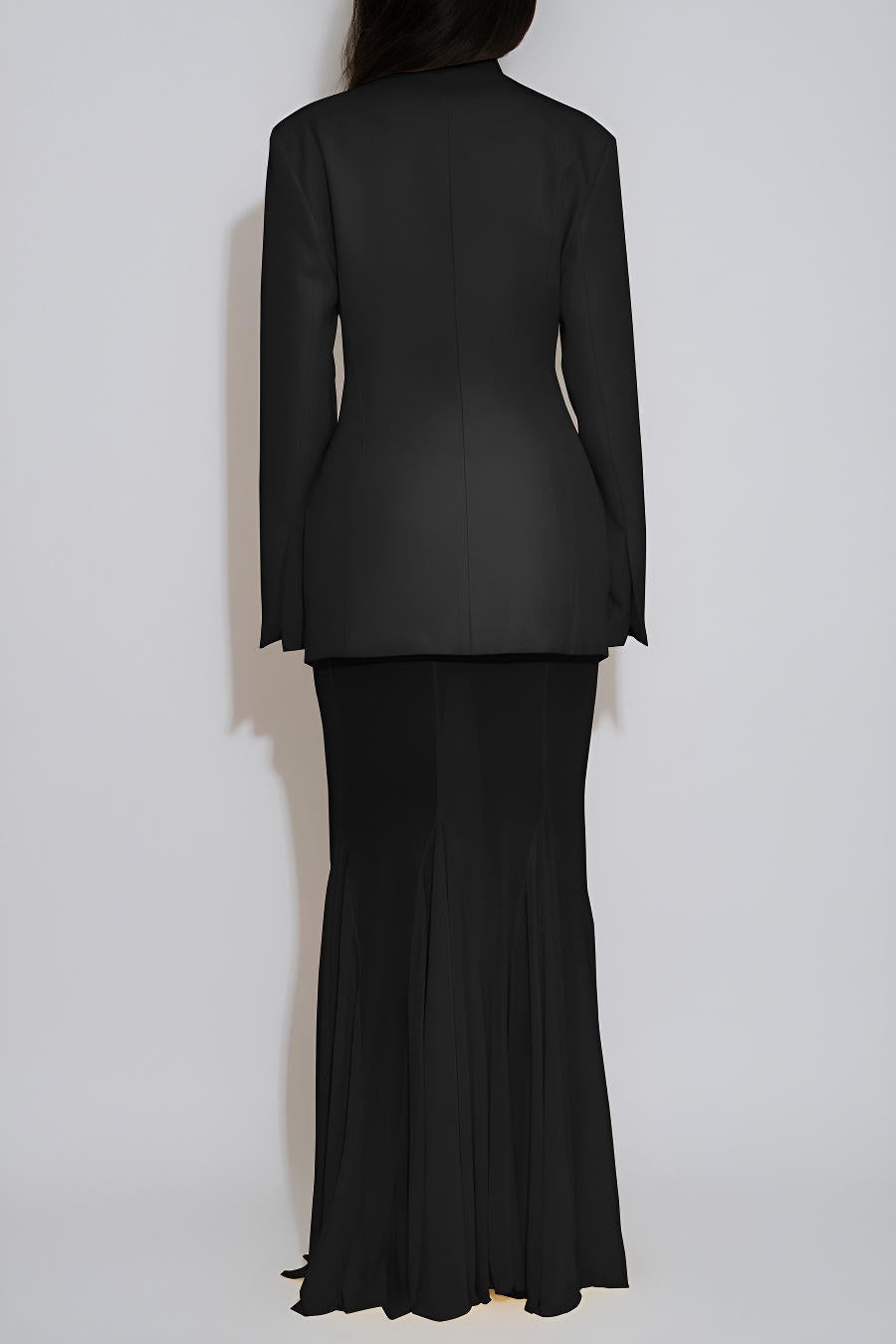Sheer Maxi Skirt Set with Tailored Blazer Top