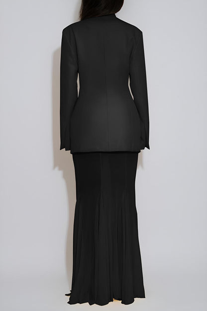 Sheer Maxi Skirt Set with Tailored Blazer Top