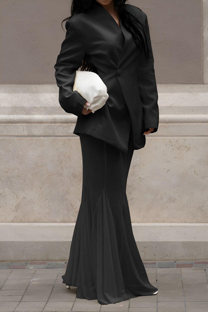 Sheer Maxi Skirt Set with Tailored Blazer Top