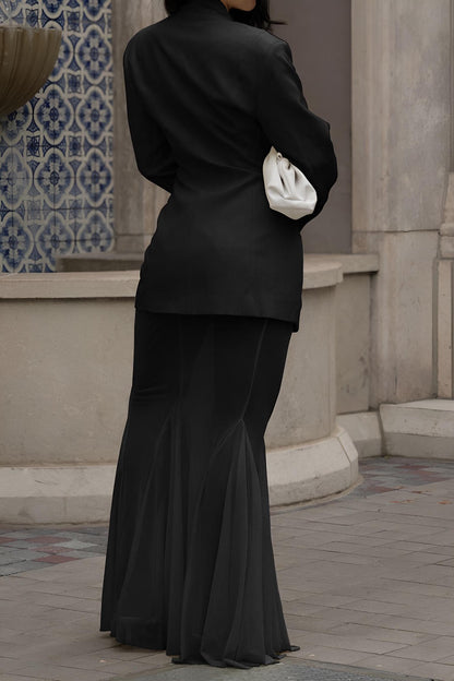 Sheer Maxi Skirt Set with Tailored Blazer Top