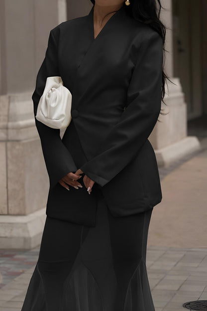 Sheer Maxi Skirt Set with Tailored Blazer Top