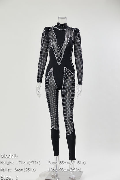 Crystal Illusion Mesh Rhinestone Jumpsuit