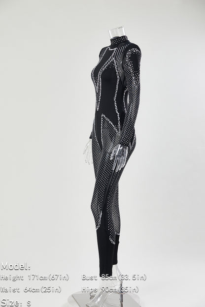 Crystal Illusion Mesh Rhinestone Jumpsuit