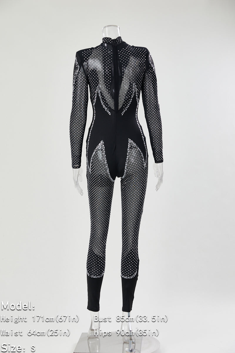 Crystal Illusion Mesh Rhinestone Jumpsuit
