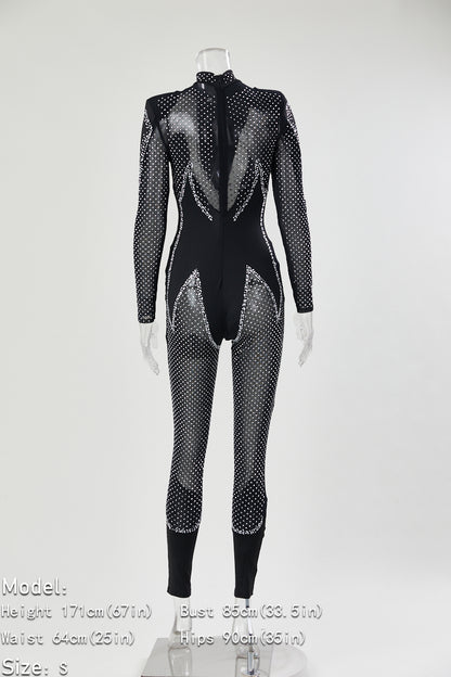 Crystal Illusion Mesh Rhinestone Jumpsuit