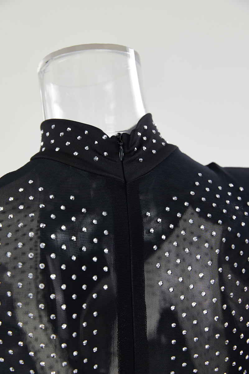 Crystal Illusion Mesh Rhinestone Jumpsuit