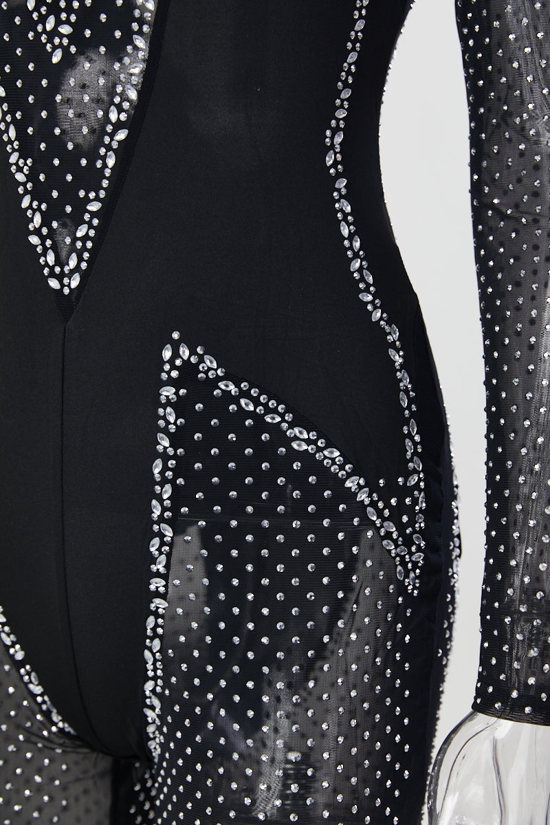 Crystal Illusion Mesh Rhinestone Jumpsuit