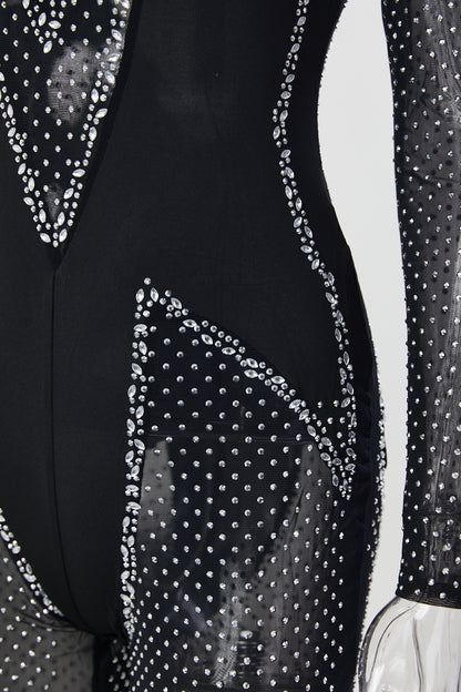 Crystal Illusion Mesh Rhinestone Jumpsuit