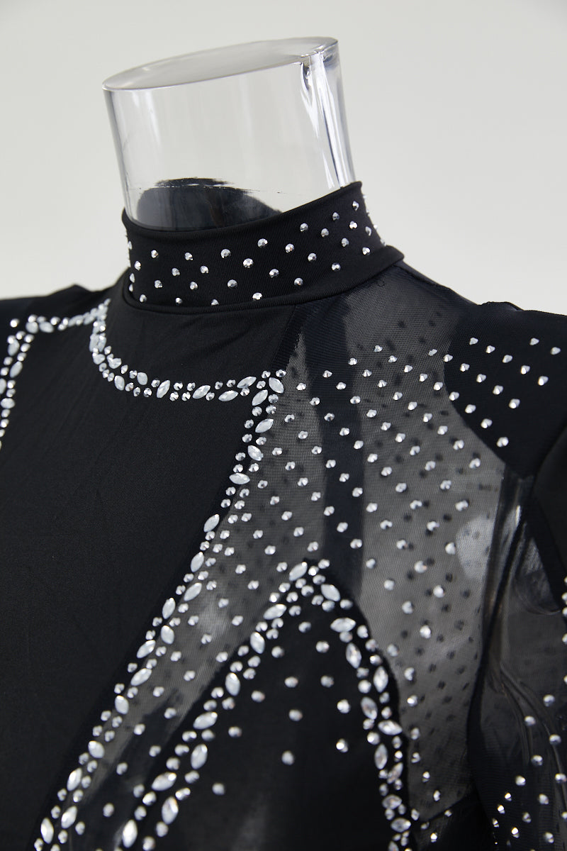 Crystal Illusion Mesh Rhinestone Jumpsuit