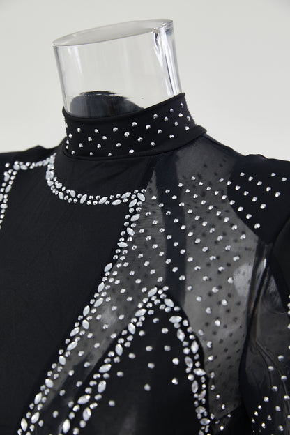 Crystal Illusion Mesh Rhinestone Jumpsuit