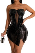 Sequin Decor Tube Top Skater Mini Dress
